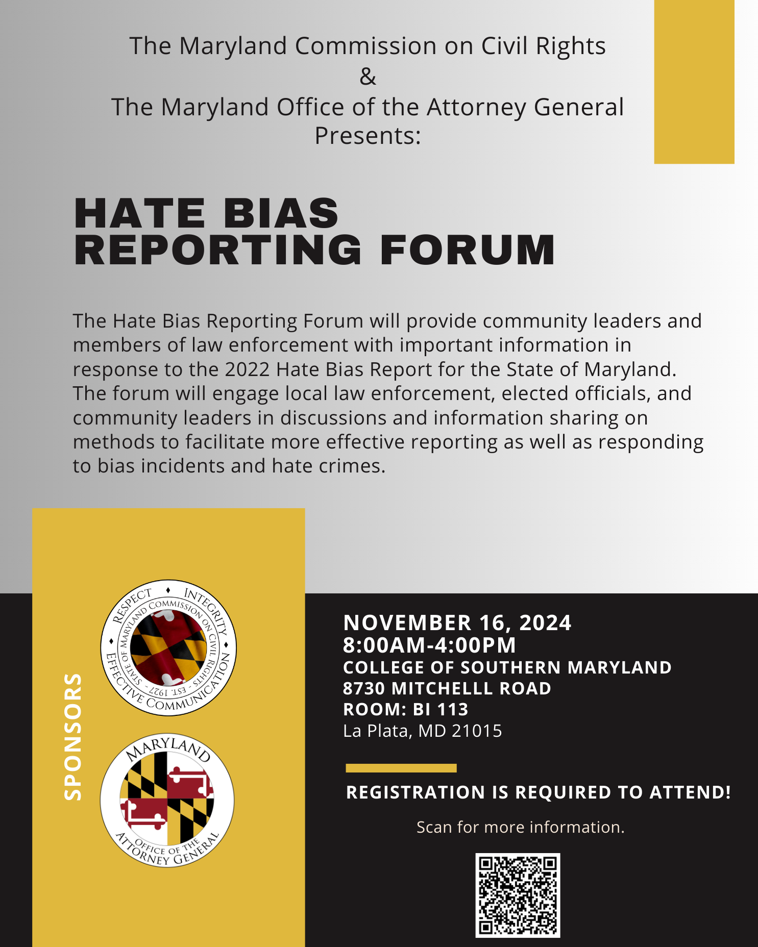 Hate Bias Reporting Forum in Southern Maryland